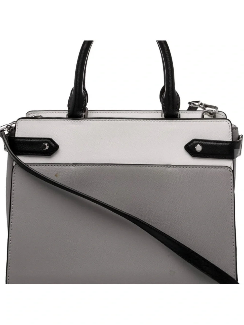 Kate Spade Gray Two-Tone Leather Satchel with Crossbody Strap